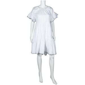 ULLA JOHNSON White Cotton Tiered Knee Length Dress Size XS